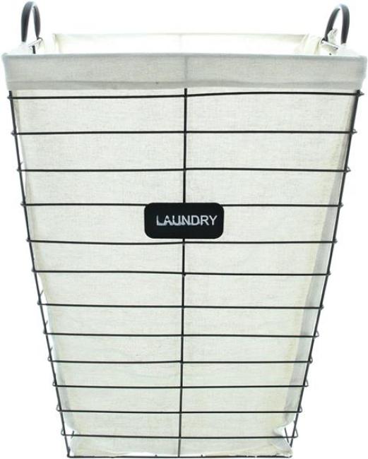 Preview: Wäschekorb "Laundry" aus Metall in matt schwarz, mit Canvas Stoffeinsatz, 61 cm hoch, Wäschesammler, Wäschebox