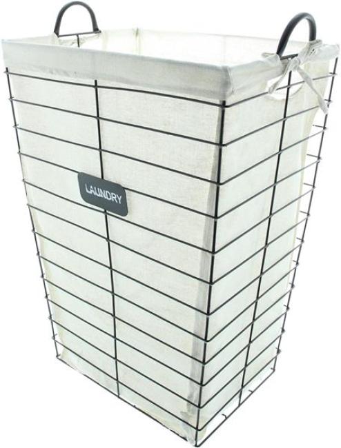 Preview: Wäschekorb "Laundry" aus Metall in matt schwarz, mit Canvas Stoffeinsatz, 61 cm hoch, Wäschesammler, Wäschebox