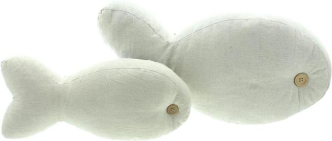 2x Dekokissen "Fisch" aus Leinen in blau & grau, 36 + 50 cm lang, Fischkissen, Kissen in Fisch-Form