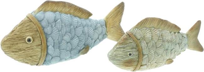 Preview: 2x Dekofigur "Fisch" aus Polyresin, maritime Deko, bunt, 18,5 + 23,5 cm lang, Dekofische, Figur, Fischfigur