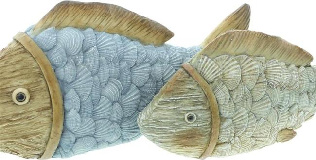 2x Dekofigur "Fisch" aus Polyresin, maritime Deko, bunt, 18,5 + 23,5 cm lang, Dekofische, Figur, Fischfigur