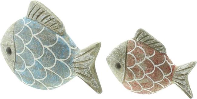 Preview: 2x Dekofigur "Fisch" aus Holz, maritime Deko, bunt, 7 + 9 cm hoch, Dekofische, Figur, Fischfigur