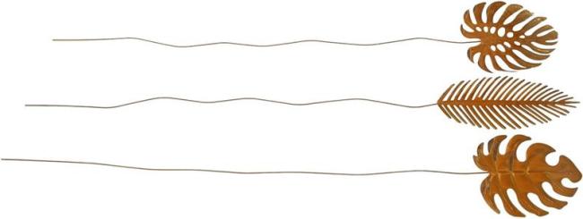3x Gartenstecker "Blätter" aus Metall mit Echtrost, 95 - 102 cm hoch, Dekostecker, Roststecker, Metallstecker, Gartendeko für Draußen