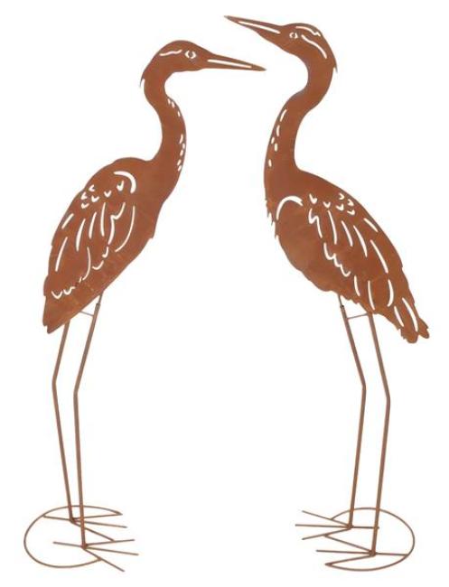 Preview: 2x Dekovogel aus Metall mit Echtrost Finish, 88 cm hoch, Garten Dekofigur, Gartendeko für Draußen