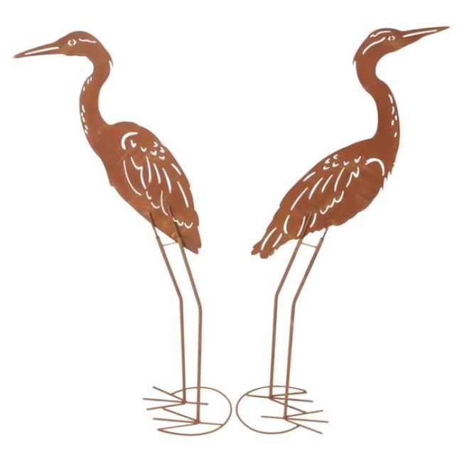 Preview: 2x Dekovogel aus Metall mit Echtrost Finish, 88 cm hoch, Garten Dekofigur, Gartendeko für Draußen