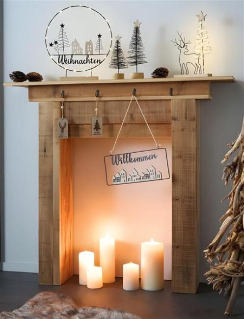 Preview: Kaminkonsole "Rustikal" aus recyceltem Holz, Kaminumrandung, Kaminsims