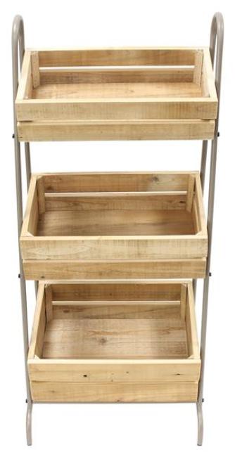 Preview: Kistenregal "Rustikal" mit 3 Kisten aus recyceltem Holz, Küchenregal, Obstregal, Gemüseregal, Standregal