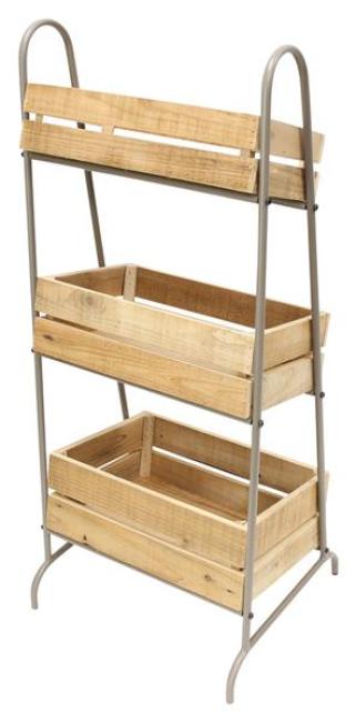 Kistenregal "Rustikal" mit 3 Kisten aus recyceltem Holz, Küchenregal, Obstregal, Gemüseregal, Standregal