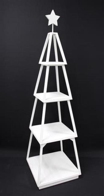 Preview: Dekotanne "Shabby White" aus Holz, weiß, Pyramide mit 4 Ebenen, 175 cm hoch, Regal