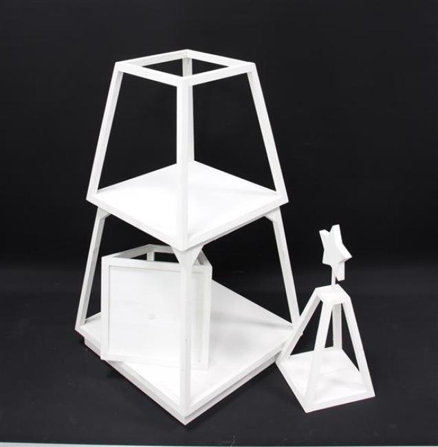 Dekotanne "Shabby White" aus Holz, weiß, Pyramide mit 4 Ebenen, 175 cm hoch, Regal