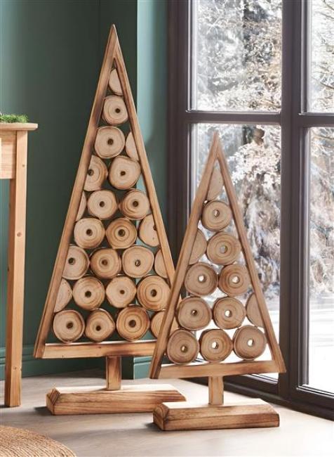Preview: 2x Dekofigur "Tannenbaum" aus Holz, 80 + 110 cm hoch, Weihnachtsdeko, Holzdeko