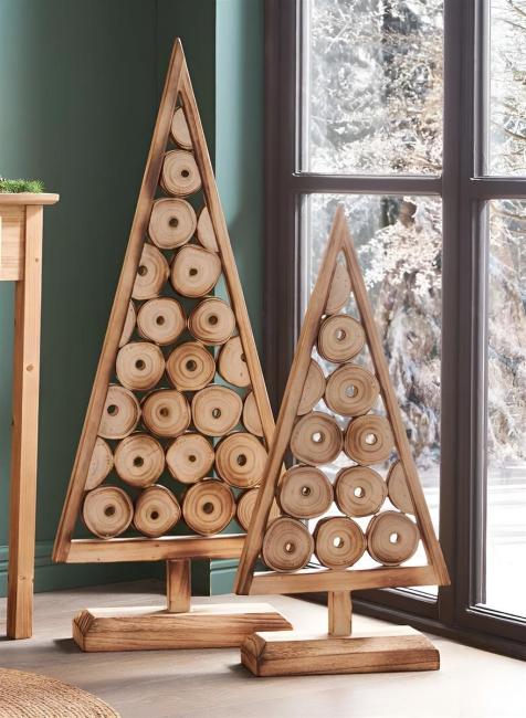 2x Dekofigur "Tannenbaum" aus Holz, 80 + 110 cm hoch, Weihnachtsdeko, Holzdeko