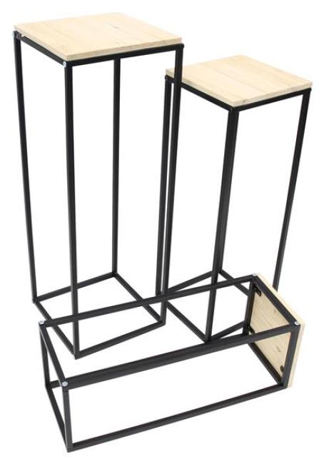 3x Beistelltisch "Modern" aus Holz & Metall, Satztische, Blumenständer, Blumenhocker, Dekosäule