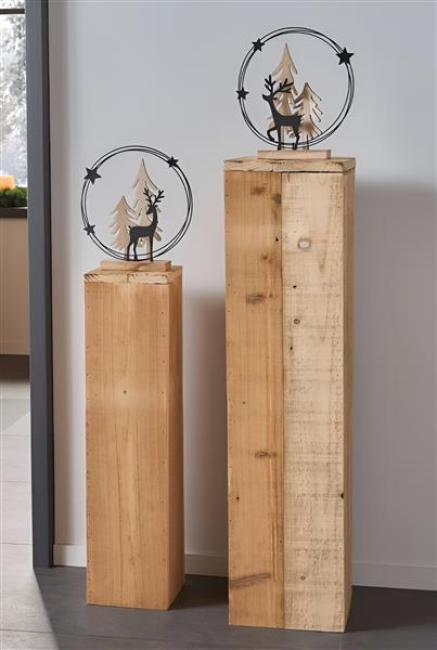 Preview: 2x Dekosäule "Rustikal" aus recyceltem Holz, 60 + 79 cm hoch, Holzsäule, Podest, Blumenständer