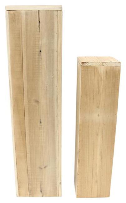 Preview: 2x Dekosäule "Rustikal" aus recyceltem Holz, 60 + 79 cm hoch, Holzsäule, Podest, Blumenständer