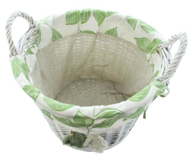 Aufbewahrungskorb "Blätter" aus Weide, weiß, Weidenkorb groß, rund, Spielzeugkorb, Ordnungskorb für Wohnzimmer, Küche & Bad