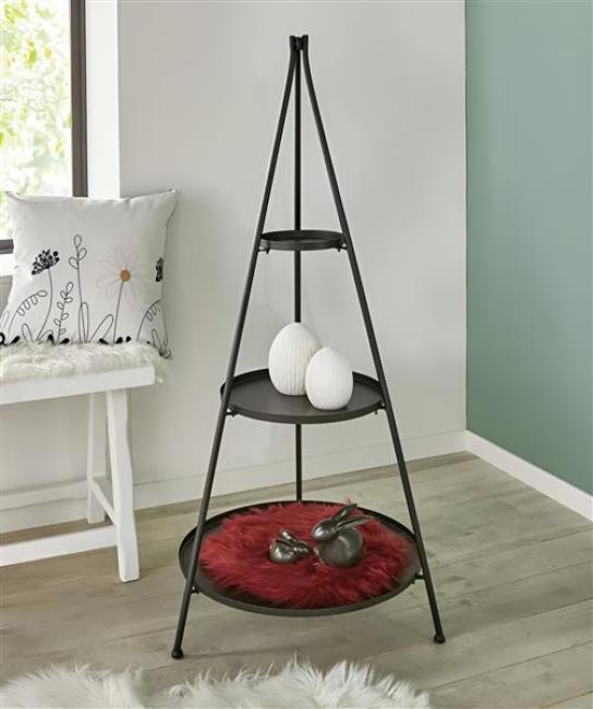 Preview: XXL Etagere "Klassik" aus Metall, 128 cm hoch, matt schwarz, 3-stöckig, Tortenständer, Obstetagere, Regal