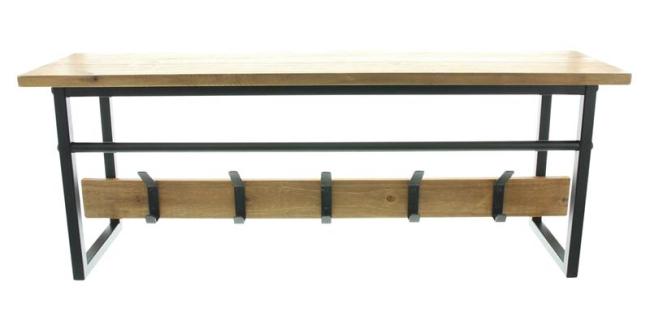 Preview: Garderobe "Industrial" aus Holz & Metall, schwarz, mit 5 Doppelhaken und Ablage, Wandgarderobe