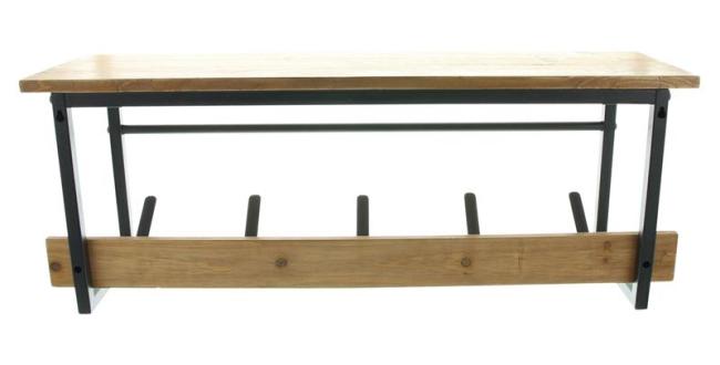 Garderobe "Industrial" aus Holz & Metall, schwarz, mit 5 Doppelhaken und Ablage, Wandgarderobe