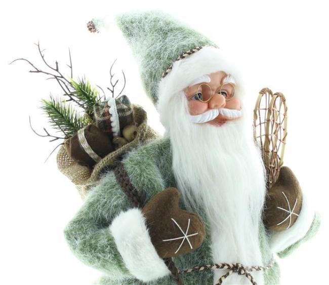 Dekofigur "Santa" 60 cm hoch, Deko Weihnachtsmann mit Schneeschuhen & Geschenke-Sack, Nikolaus, Santa Claus Figur