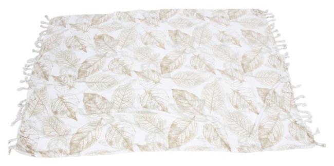 Kuscheldecke "Blätter" extra weich, 140x200 cm, weiß, Flanell Decke, Sofadecke mit Fransen, Couchdecke, Wohndecke