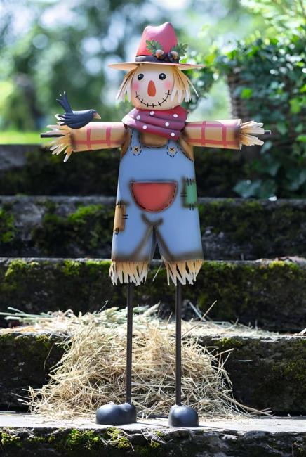 Dekofigur "Vogelscheuche" aus Metall, 76 cm hoch, stehende Gartendeko, Herbstdeko