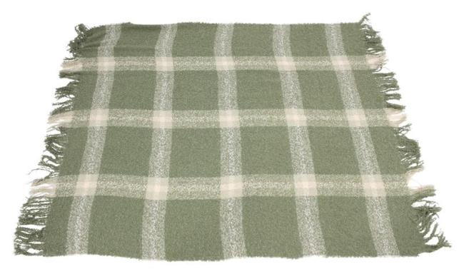 Preview: Kuscheldecke "Karo" weich, 127x152 cm, grün, Decke in Webobtik, Sofadecke mit Fransen, Couchdecke, Wohndecke