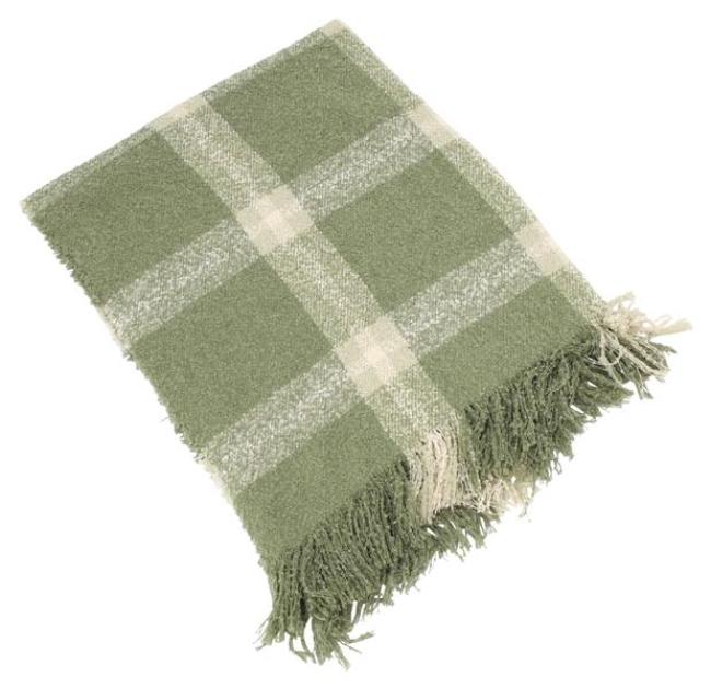 Preview: Kuscheldecke "Karo" weich, 127x152 cm, grün, Decke in Webobtik, Sofadecke mit Fransen, Couchdecke, Wohndecke