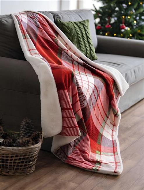 Preview: Kuscheldecke "Weihnachtskaro" weich, 130x160 cm, kariert, Flanell Decke, Sofadecke, Couchdecke, Wohndecke