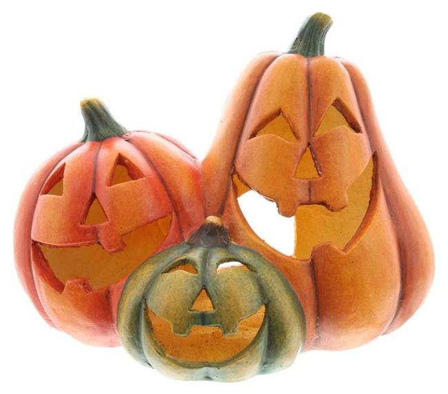 Preview: Dekofigur Kürbistrio "Smile" 35 cm breit, Herbstdeko, Windlicht, Halloweendeko, Gartendeko für Draußen