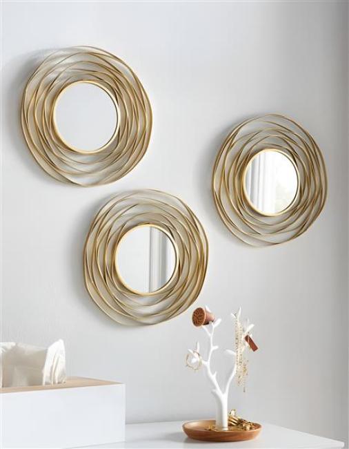 Preview: 3x Spiegel "Gold" aus Metall, rund, Ø 24 cm, Wandspiegel, Wanddeko, Dekospiegel, Wandschmuck