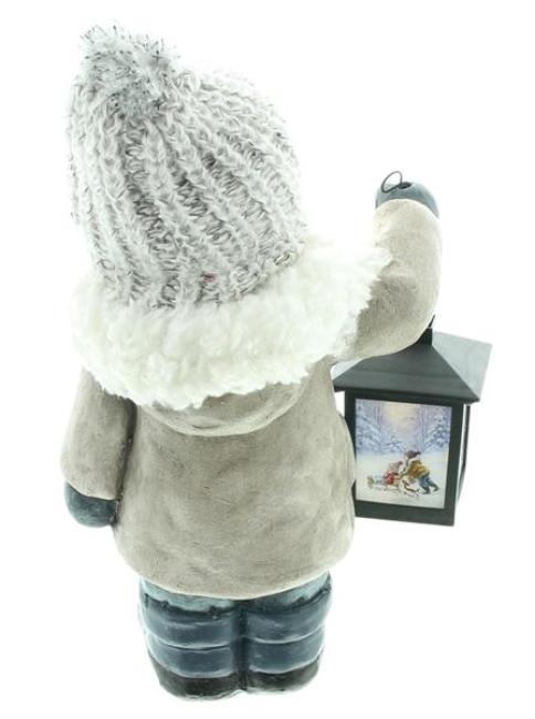 Preview: Dekofigur "Junge" mit LED Laterne, 31 cm hoch, Winterdeko, Weihnachtsdeko