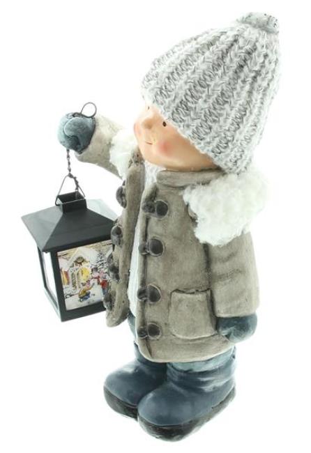 Dekofigur "Junge" mit LED Laterne, 31 cm hoch, Winterdeko, Weihnachtsdeko