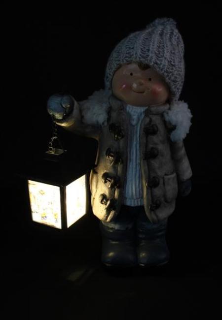 Dekofigur "Junge" mit LED Laterne, 31 cm hoch, Winterdeko, Weihnachtsdeko