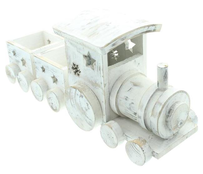 Preview: Weihnachtszug "Shabby White" aus Holz, 40 cm lang, Dekozug Lok mit 2 Anhängern, Dekofigur, Weihnachtsdeko