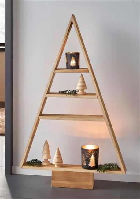Preview: Dekotanne "Rustikal" aus recyceltem Holz, 78 cm hoch, Regal mit 4 Ebenen, Pyramide