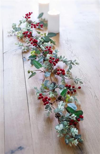 Preview: Girlande "Rote Beeren" 150 cm lang, aus biegsamen Kunststoff, Wanddeko, Fenstergirlande, Tischdeko