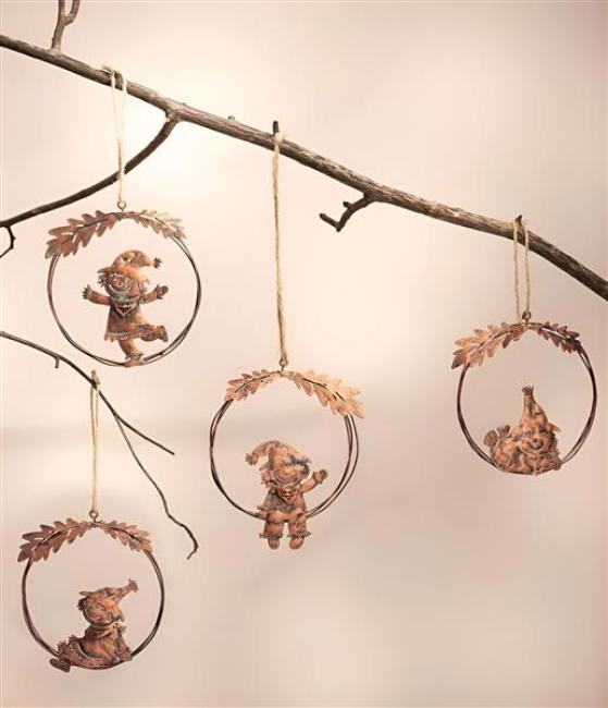 Preview: 4x Dekohänger "Vogelscheuche" aus Metall, kupfer, Ø 11 cm, Herbstdeko, Hängedeko