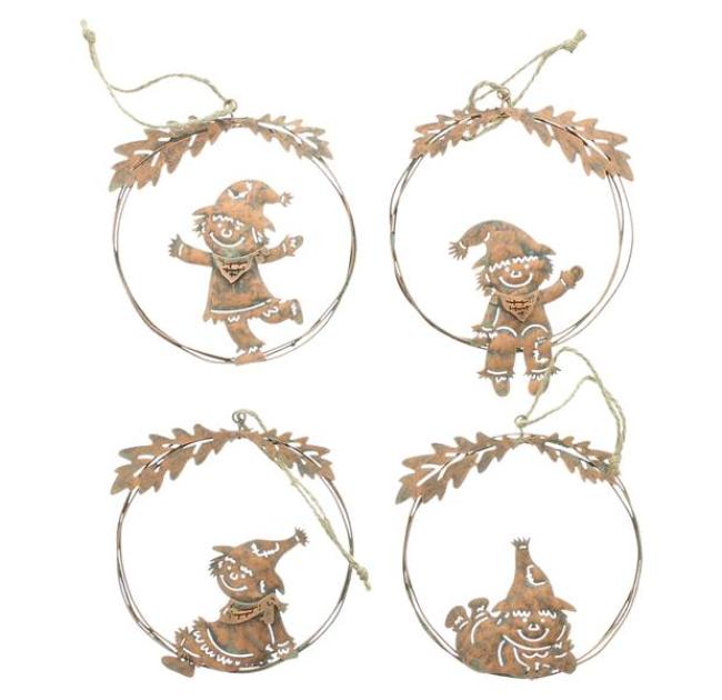 Preview: 4x Dekohänger "Vogelscheuche" aus Metall, kupfer, Ø 11 cm, Herbstdeko, Hängedeko