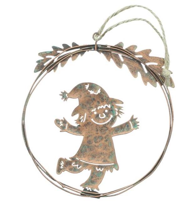 4x Dekohänger "Vogelscheuche" aus Metall, kupfer, Ø 11 cm, Herbstdeko, Hängedeko