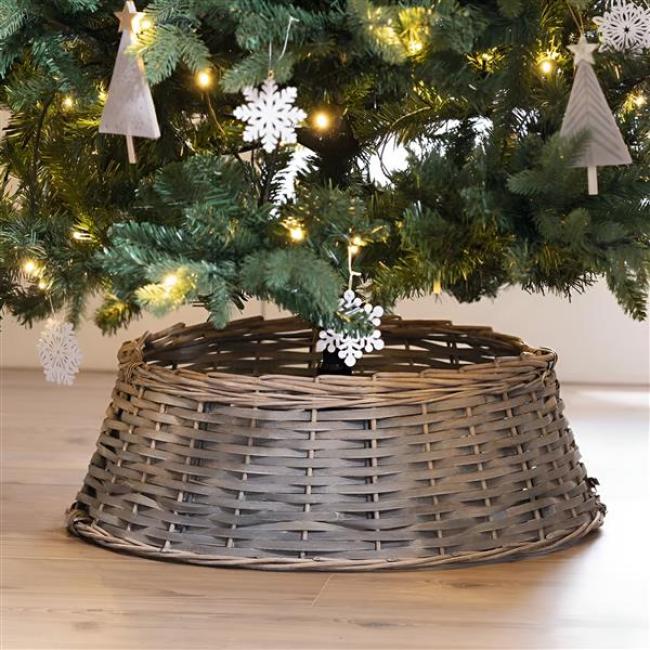 Preview: Weihnachtsbaumring "Grey" aus Naturgeflecht, grau, Ø 55 cm, Weihnachtsbaumrock, Christbaumständer-Abdeckung, Baumrock