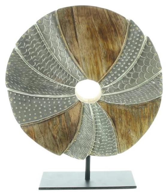 Preview: Skulpur "Circle" aus Mango Holz und Aluminium in silber, Ø 24 cm, Dekoobjekt, Holzdeko