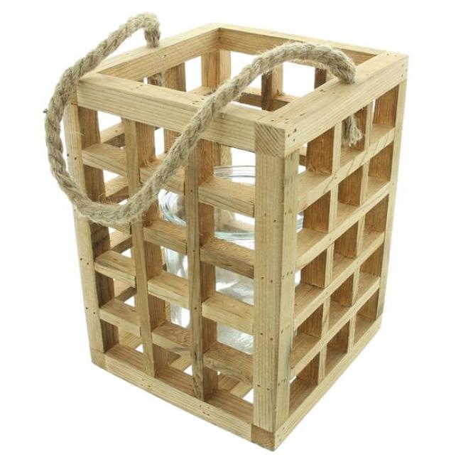 Preview: Windlicht "Wood" aus recyceltem Holz & Glas, 24 cm hoch, Hängewindlicht, Laterne
