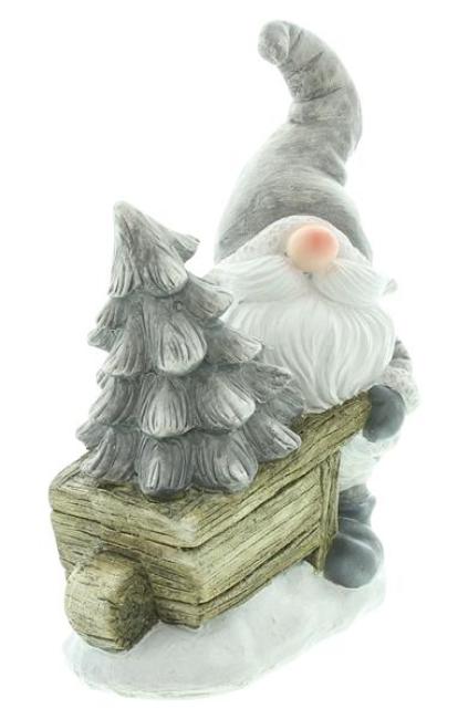 Preview: Dekofigur Wichtel "Schubkarre" aus Polyresin, 27 cm hoch, Dekowichtel, Weihnachtsdeko