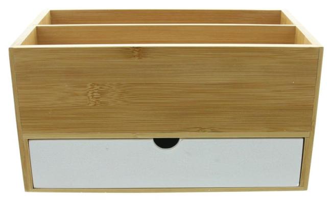 Preview: Organizer "Bamboo" aus Bambus, mit Schublade und 2 Fächern, Schreibtisch / Küchen Utensilien / Make Up Aufbewahrung