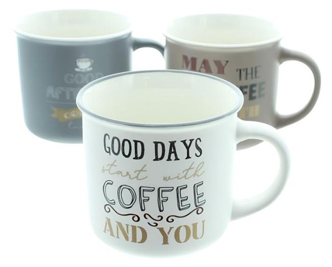 3x Tasse "Coffee" Kaffeetassse aus Porzellan mit Spruch, große Kaffee Becher, 350 ml
