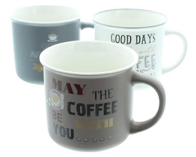 3x Tasse "Coffee" Kaffeetassse aus Porzellan mit Spruch, große Kaffee Becher, 350 ml