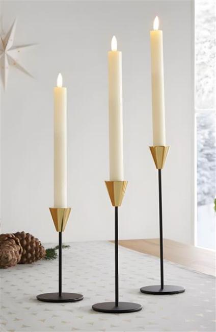 Preview: 3x Stabkerzenhalter "Schwarz & Gold" aus Metall, 16 - 25 cm hoch, Kerzenhalter, Kerzenständer