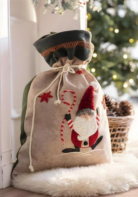 Geschenksack "Wichtel" aus Filz, grau / grün, 51x68 cm groß, Geschenkbeutel, Filzbeutel
