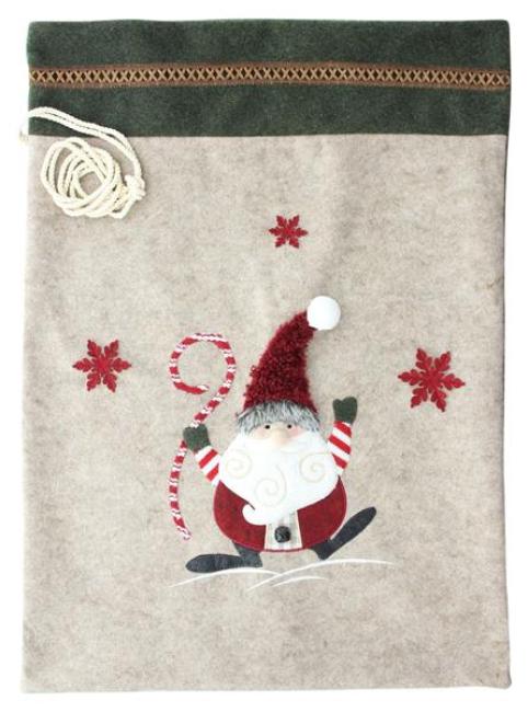 Preview: Geschenksack "Wichtel" aus Filz, grau / grün, 51x68 cm groß, Geschenkbeutel, Filzbeutel